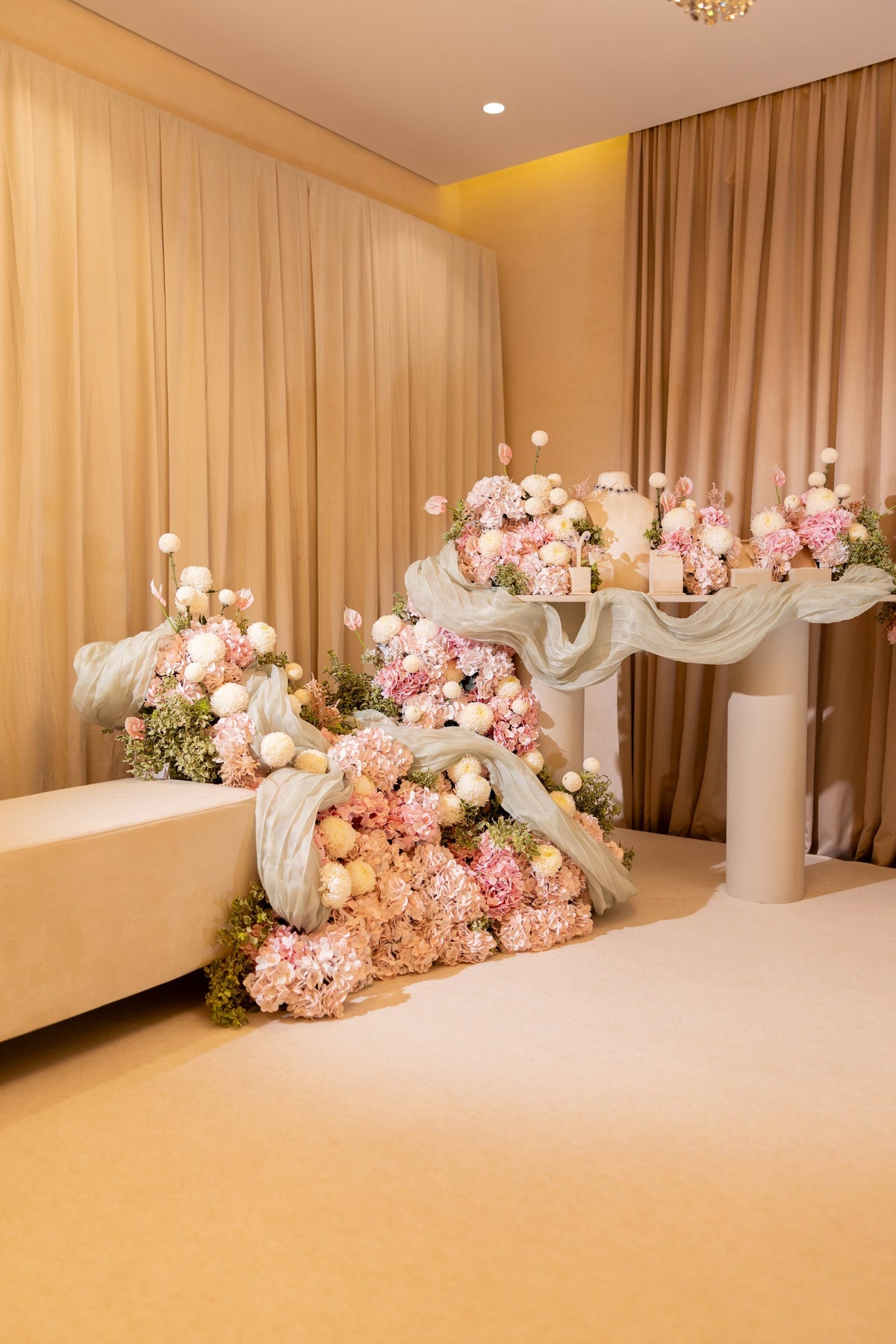 HOOR & GHADER Blush Draped Floral Installation - Luxury
